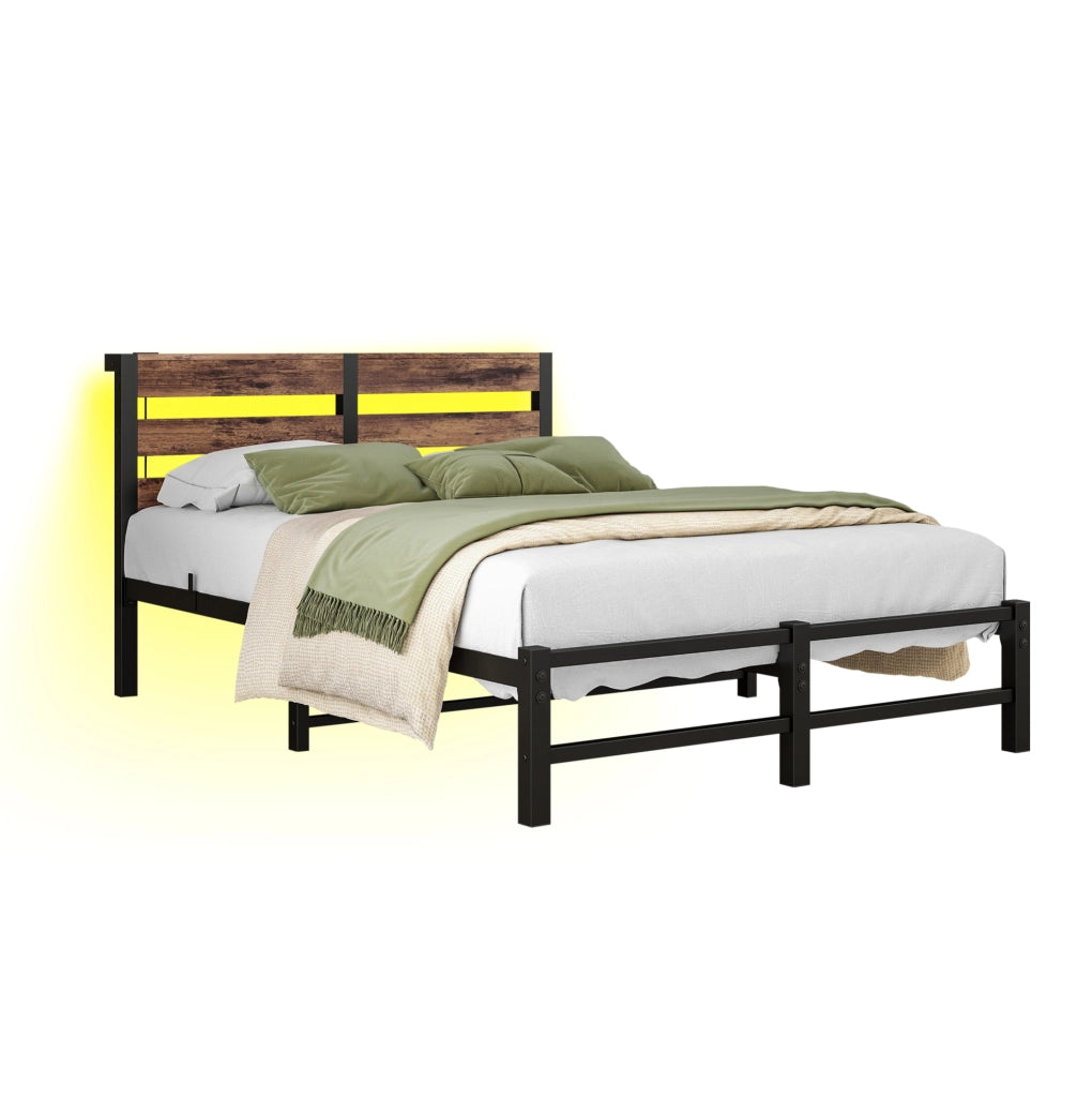 Letto in metallo 120x200 con LED RGB, USB e spazio contenitivo