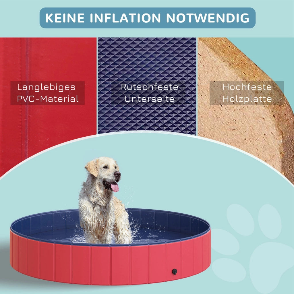 Vasca da bagno per cani e gatti pieghevole ¨C zephmum ¨C plastica e legno rosso ?160x30 cm