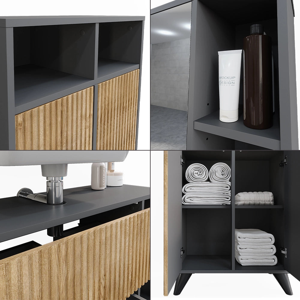 Vicco Set di mobili da bagno Antracite/quercia di montagna 80 cm, set 2