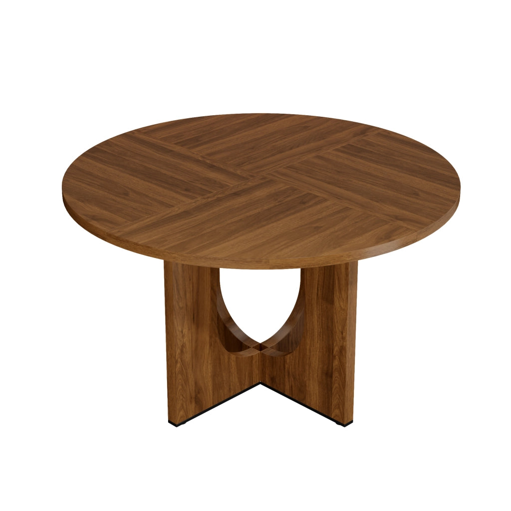 Tavolo da pranzo per 4-6 persone con piano rotondo, stile nordico, in MDF, colore noce, diametro 120 cm