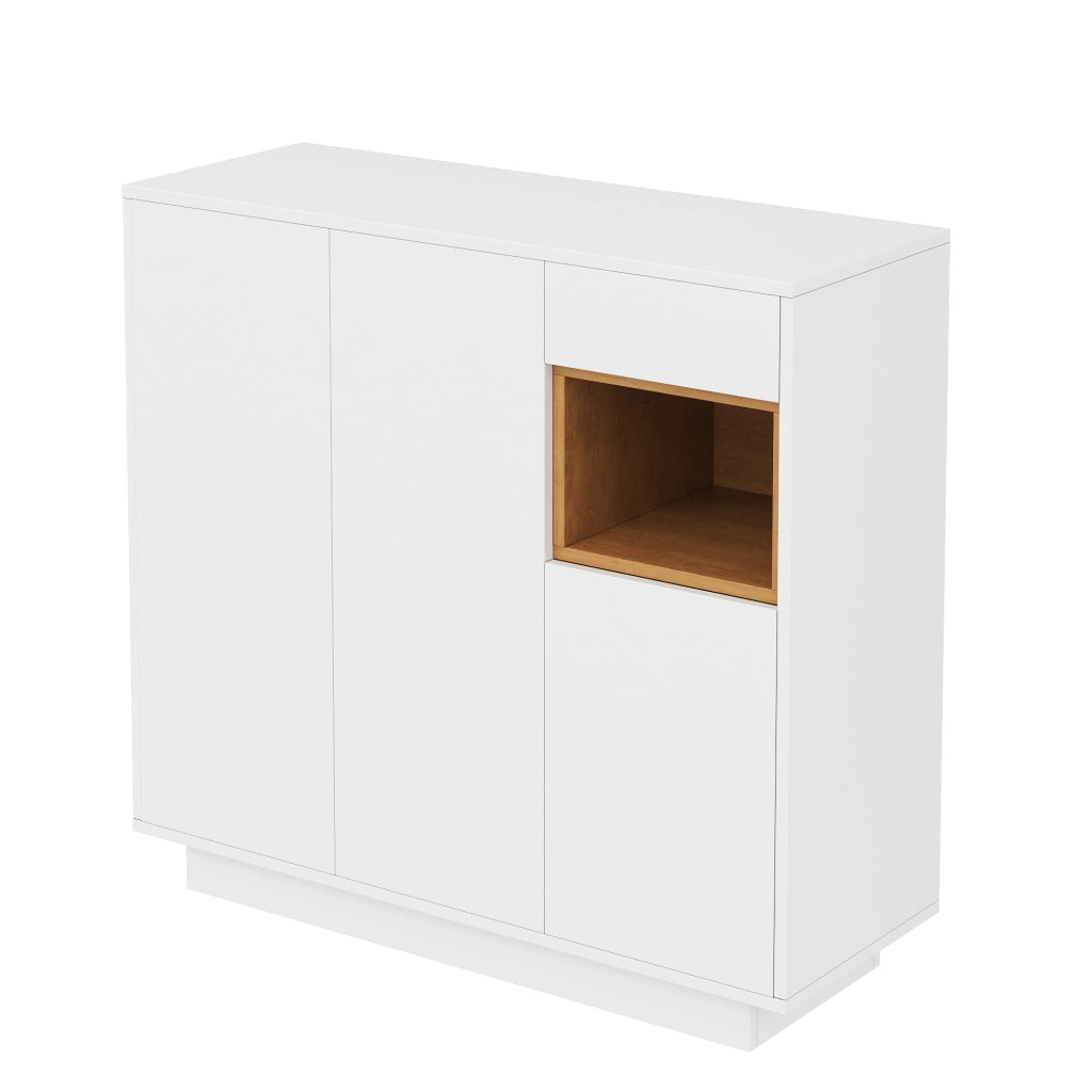 Mobile Scarpiera con 1 Cassetto e LED 16 Colori; Ripiani Regolabili; Stile Moderno; in Pannello Truciolare; Bianco e Naturale; 105??39;5??100;5 cm