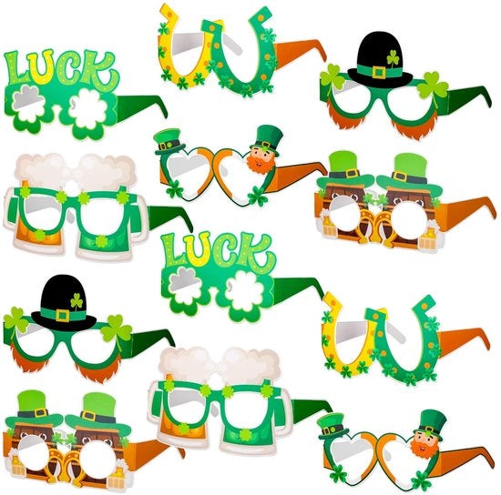 Bracciali da vista da 12 pezzi - St. Patrick's Day - Occhiali da festa - Accessori fotocamera - Cappello verde - Decorazione di fortuna