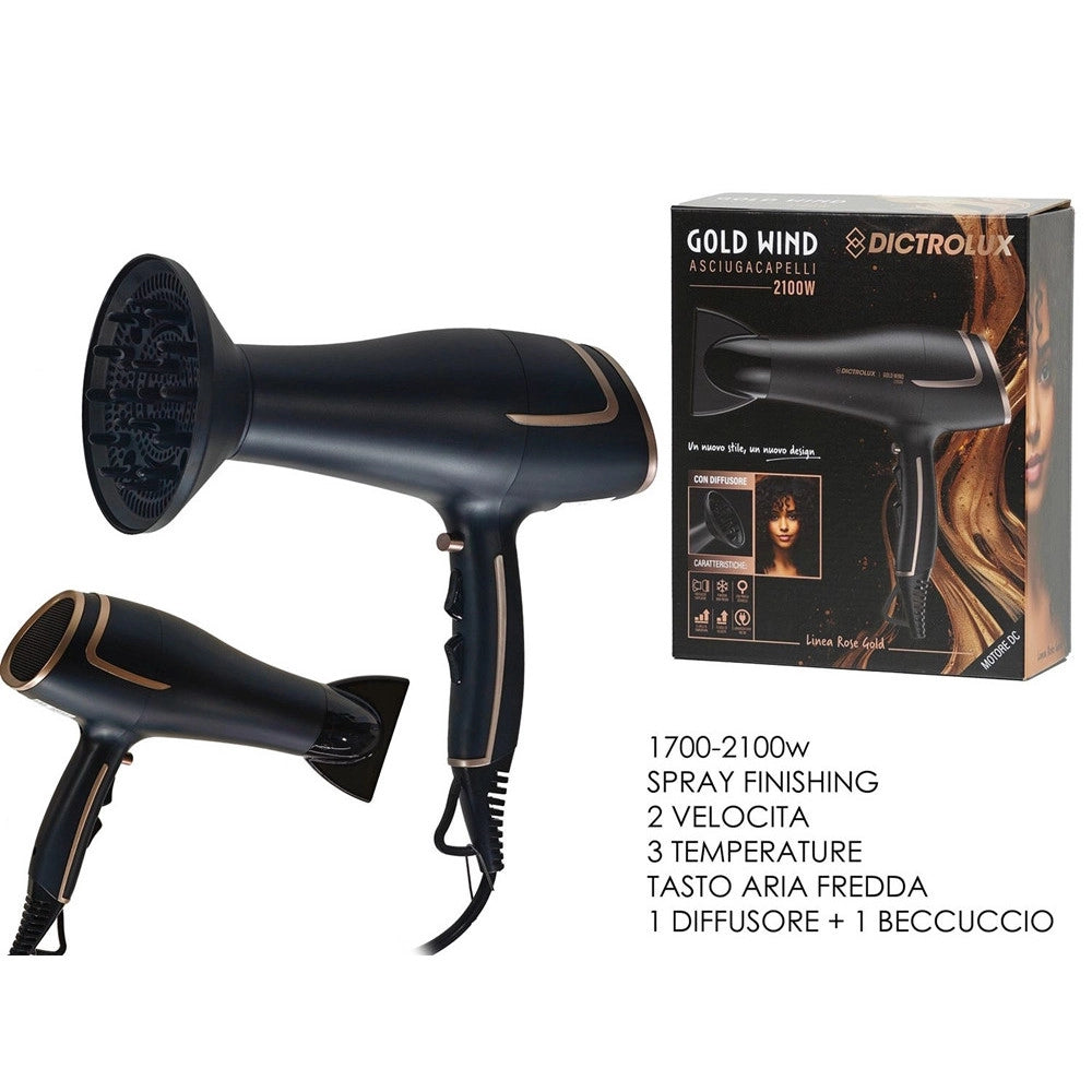 Trade Shop - Phon Asciugacapelli 2100w Motore Dc 2 Velocità 3 Temperature Tasto Aria Fredda Diffusore -
