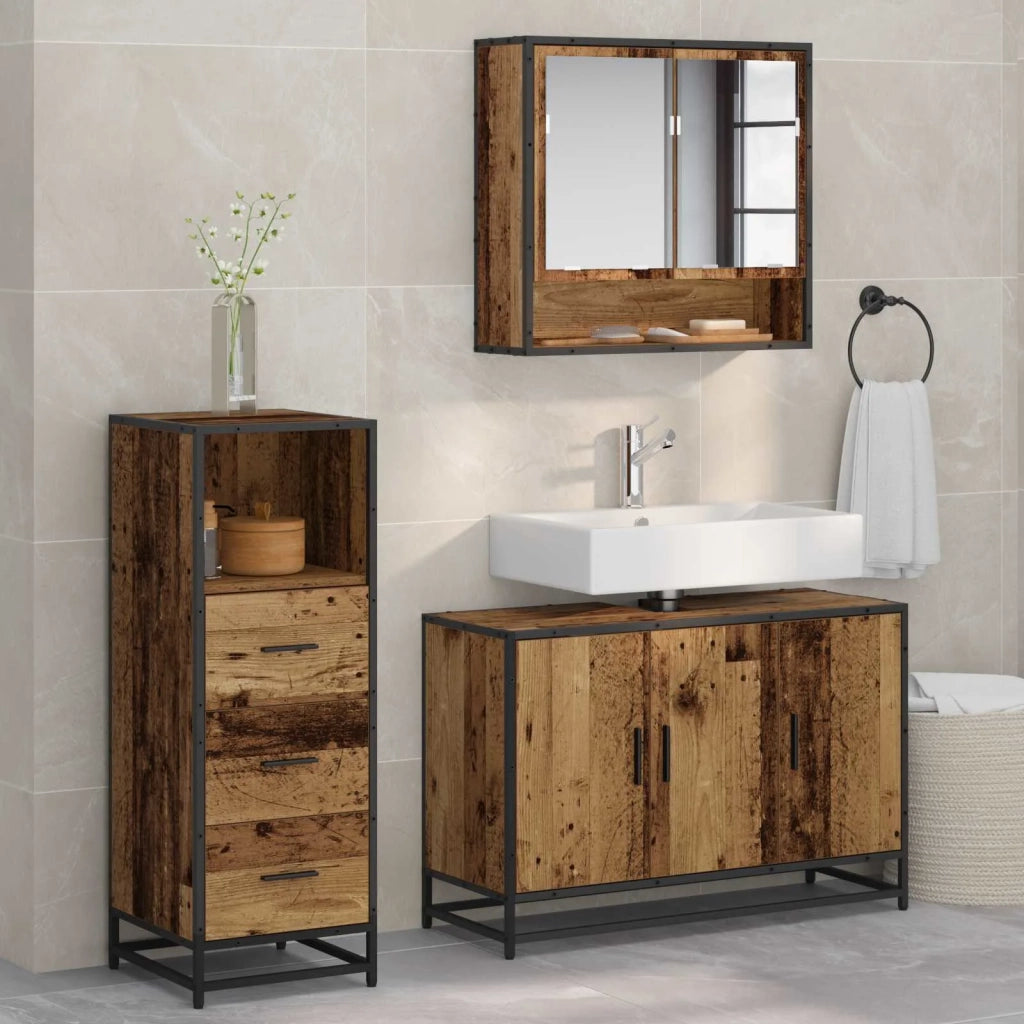 Set di mobili per il bagno con cassetto 3 pcs Legno vecchio 3402408