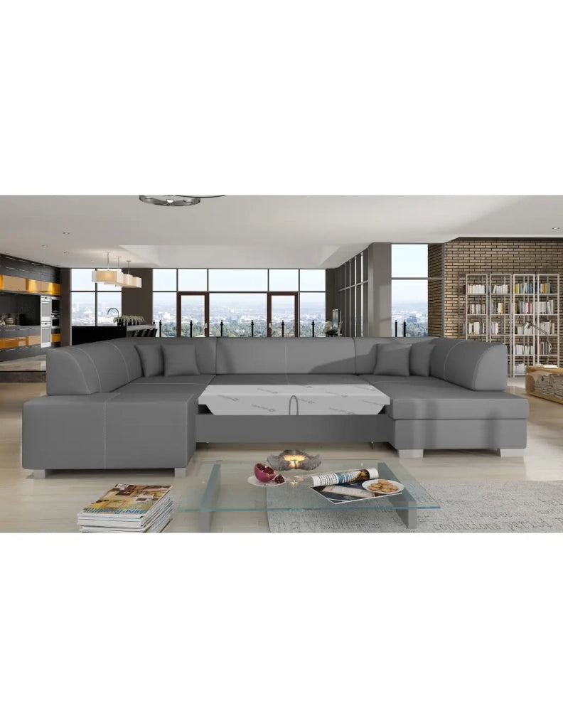 Divano panoramico a U Grigio convertibile 6 posti HAVANA con letto spazioso