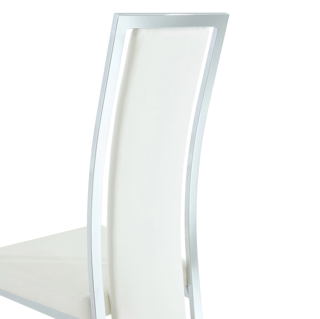 Set 4 sedie da pranzo moderne con schienale alto; 109 cm; in PU bianco e metallo argento