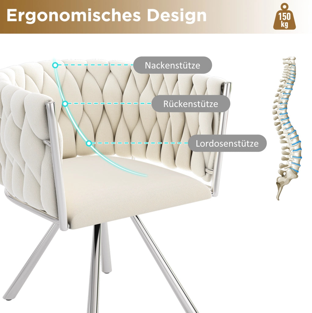 Set di 4 sedie da pranzo girevoli in velluto beige