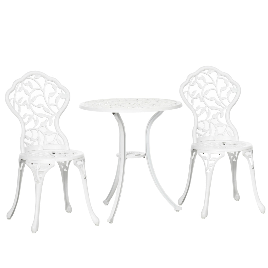 Set da Giardino 3 Pezzi in Alluminio Bianco, 2 Sedie da Esterno 45x42x85.5 cm e Tavolino Rotondo ?61x66.5 cm