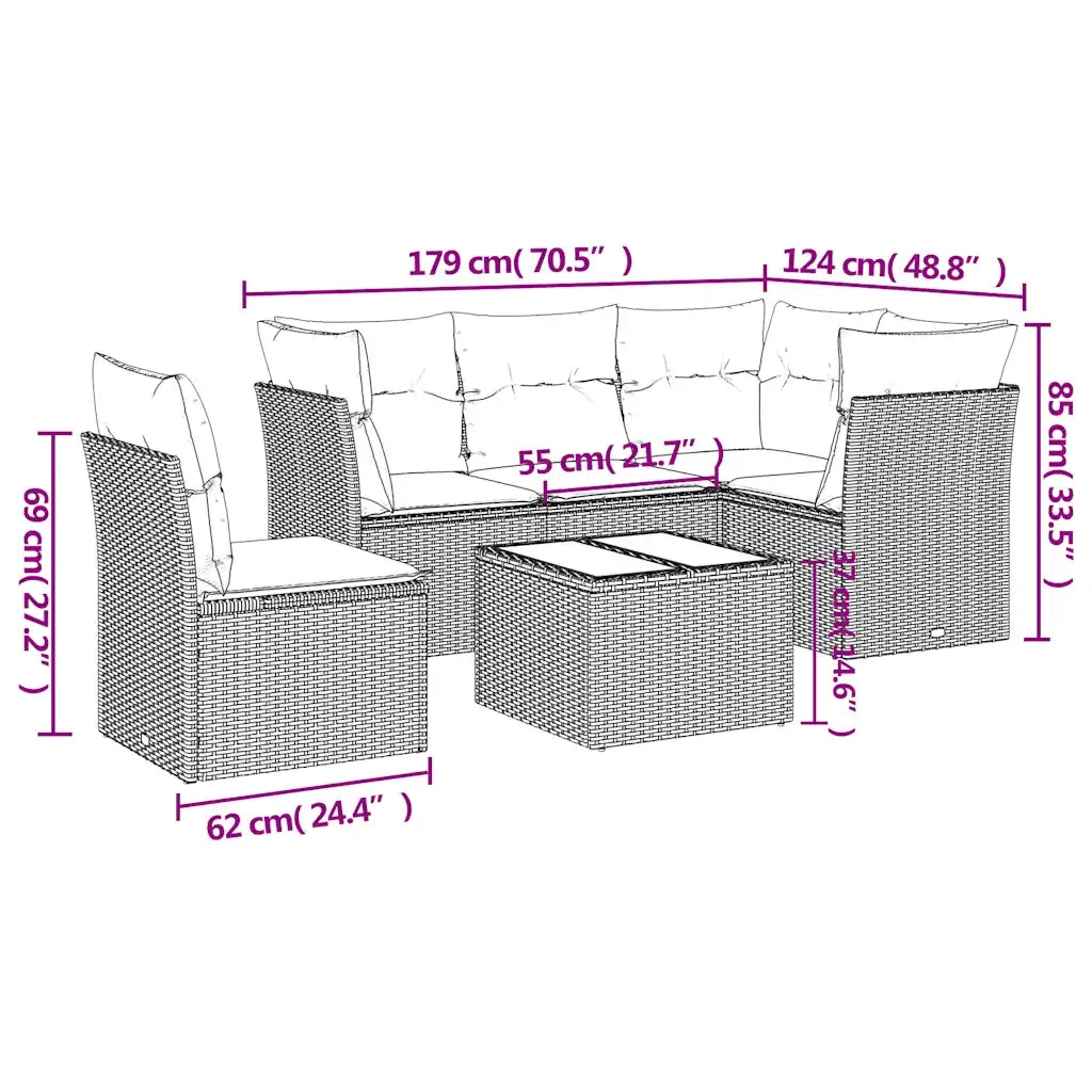 Set Divano da Giardino 6 pz con Cuscini Nero in Polyrattan 3217646