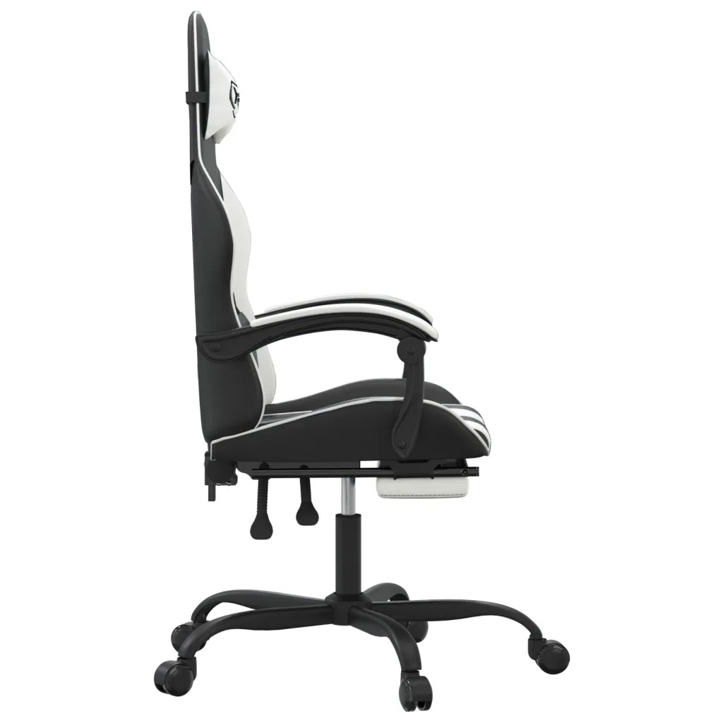 Sedia da Gaming con Poggiapiedi Nero e Bianco in Similpelle 3143907