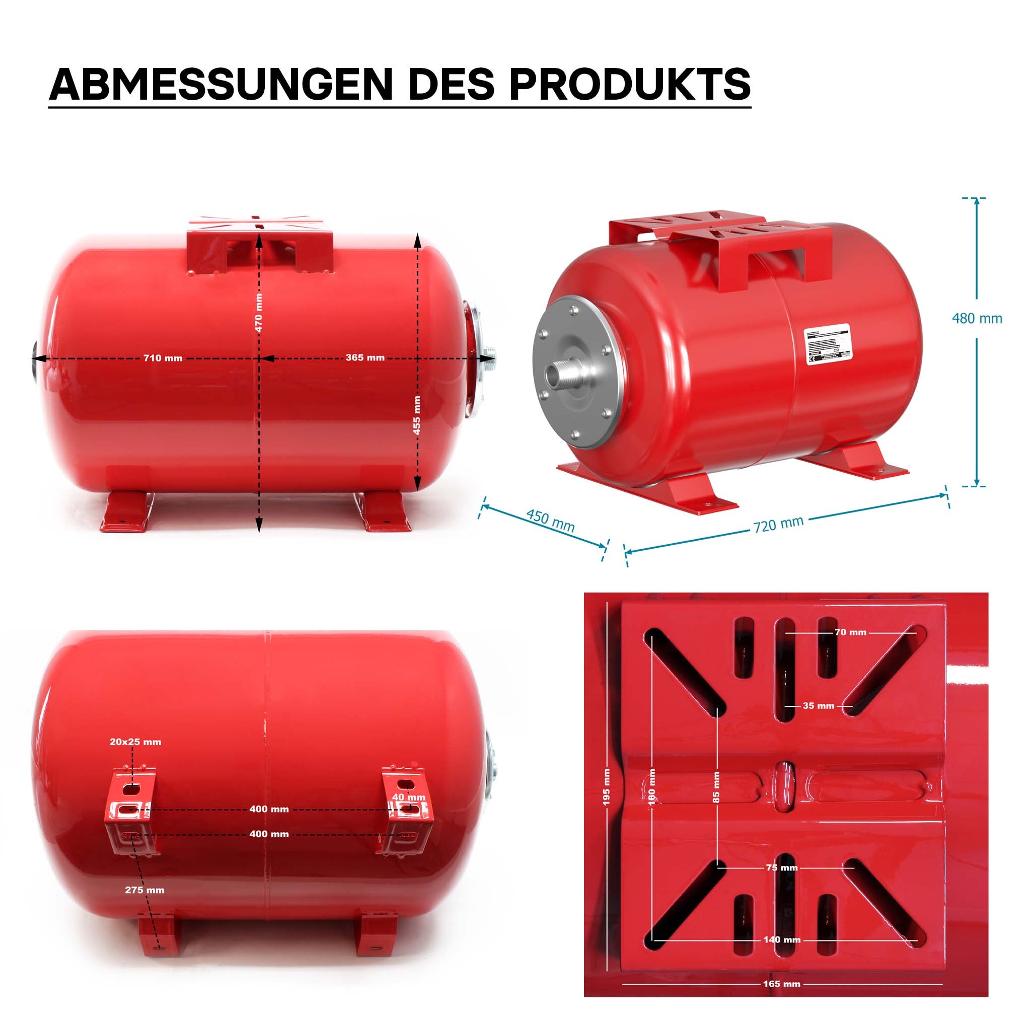 Vaso di espansione 100 l orizzontale per impianti idrici, sistemi autoclave, con membrana EPDM