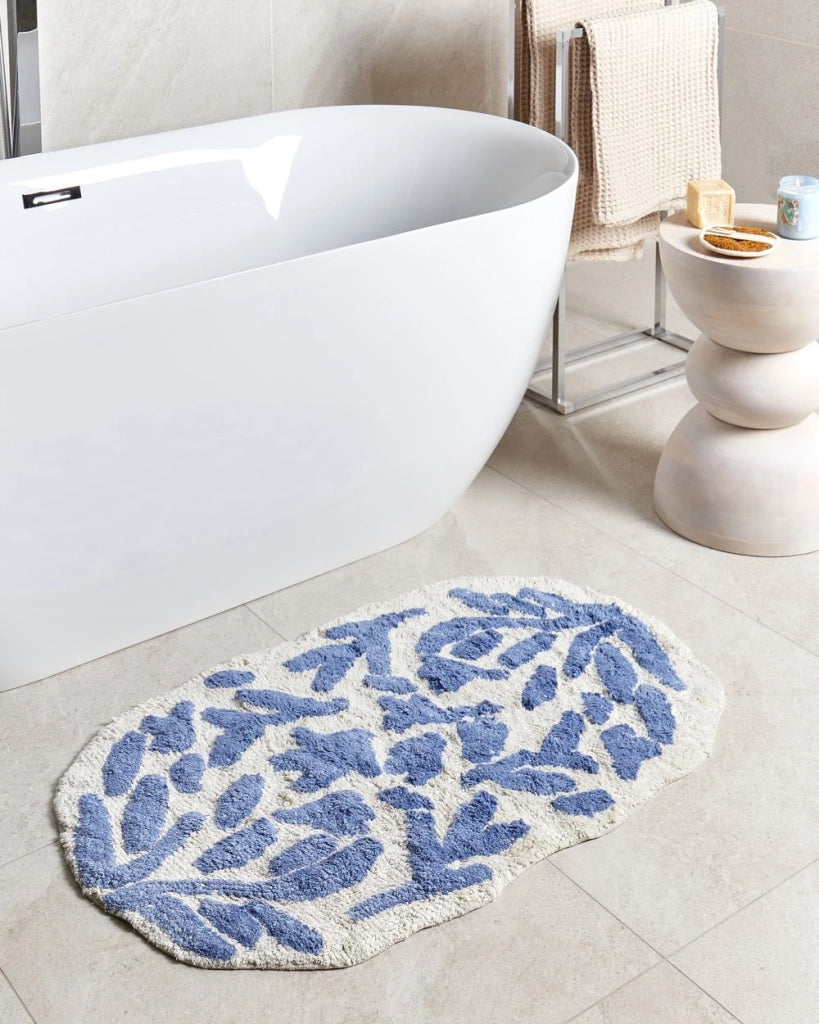 Tappeto da bagno blu in cotone 60 x 90 cm Forma irregolare Motivo decorativo Tappeto da bagno Accessori da bagno Design moderno