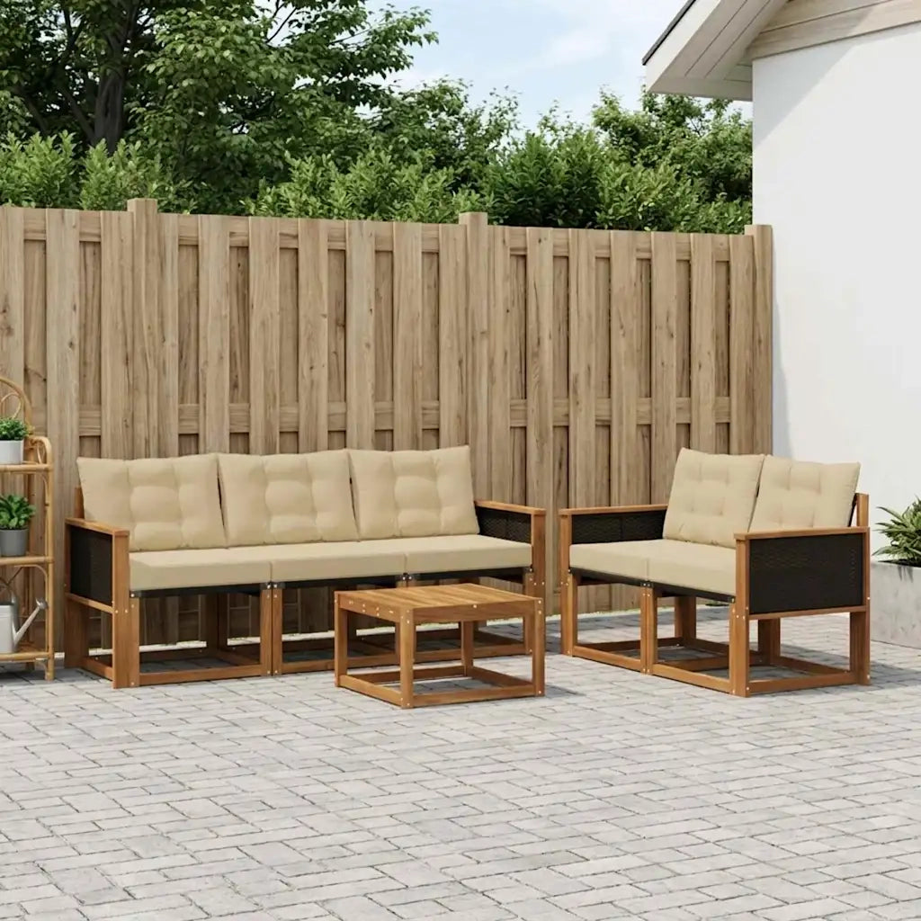 Set di divani da esterno con cuscino 6 pcs Naturale e Beige