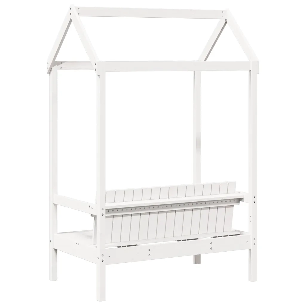 Panchina con Tetto Bianca 117,5x70x176,5 cm in Legno di Pino 846995