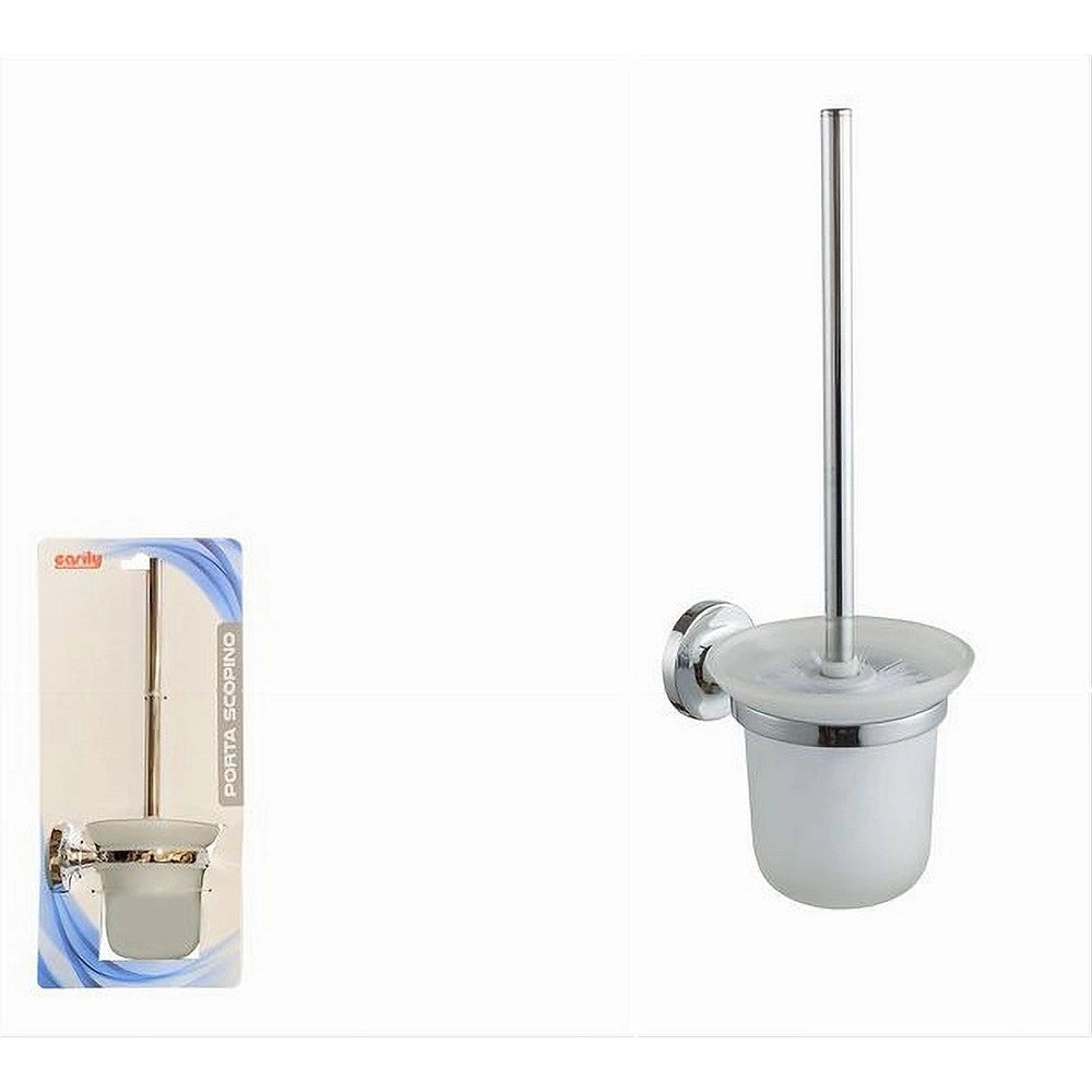 Trade Shop - Porta Scopino Wc Con Scopino Completo Vetro Satinato Fissaggio Parete Bagno 79815 -