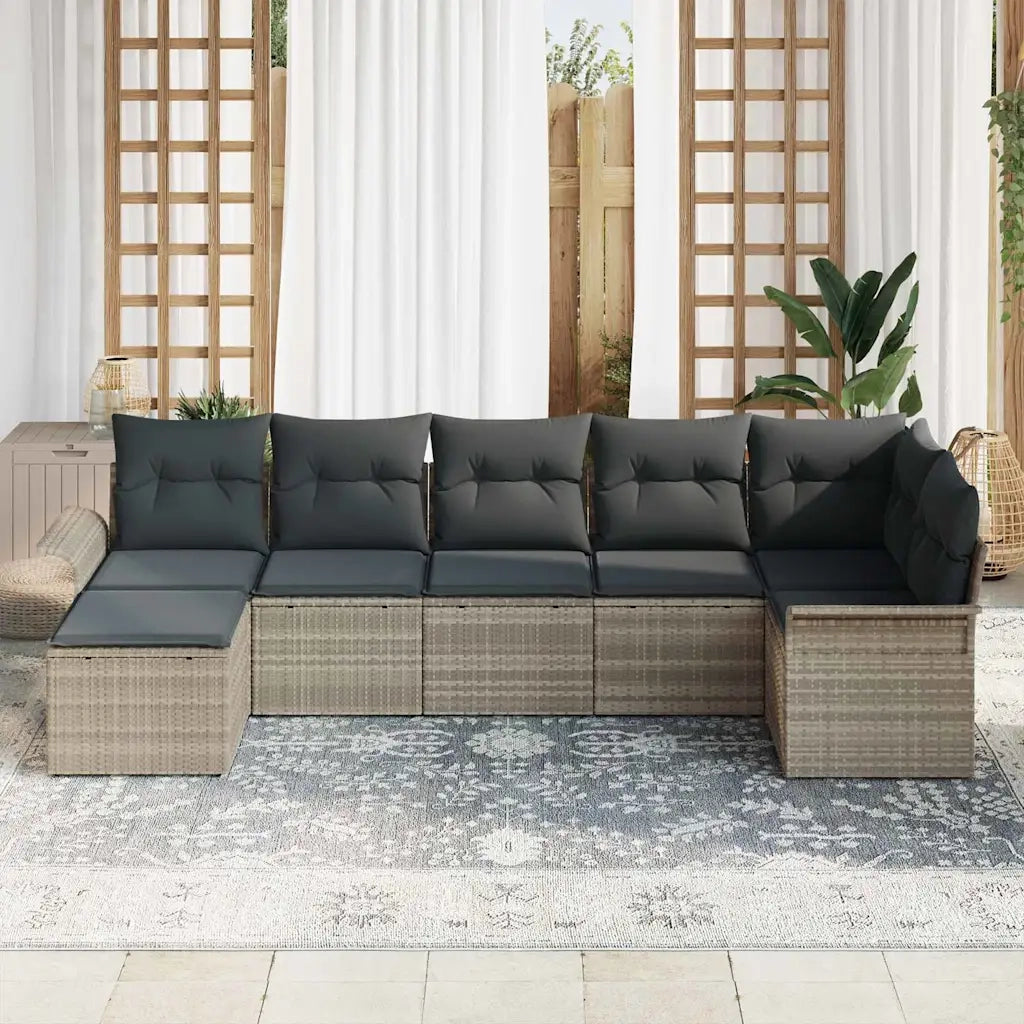 Set Divano da Giardino 7 pcs Grigio chiaro Poly Rattan