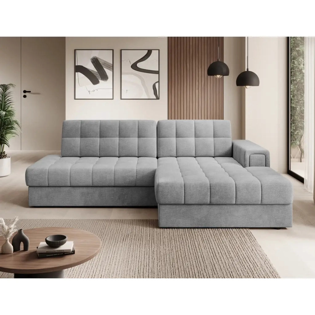 Divano angolare trasformabile CUBITO grigio 240 cm con contenitore e letto