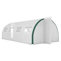 Serra a Tunnel 6x3 m con 2 Ingressi e 8 Finestre, in PE, Poliestere e Acciaio Zincato, Bianco e Verde