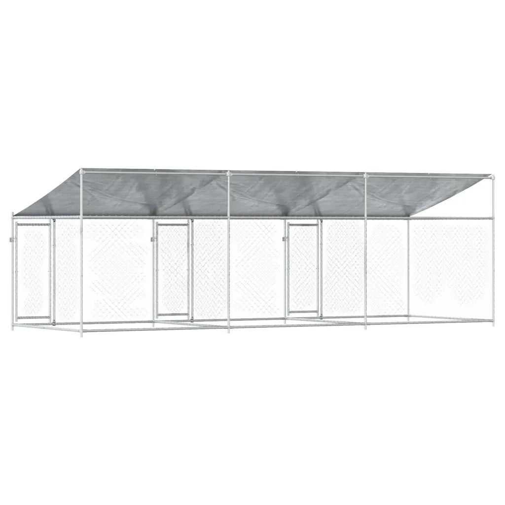 Gabbia Cani con Tetto e Porte Grigia 6x2x2 m in Acciaio Zincato 3209564