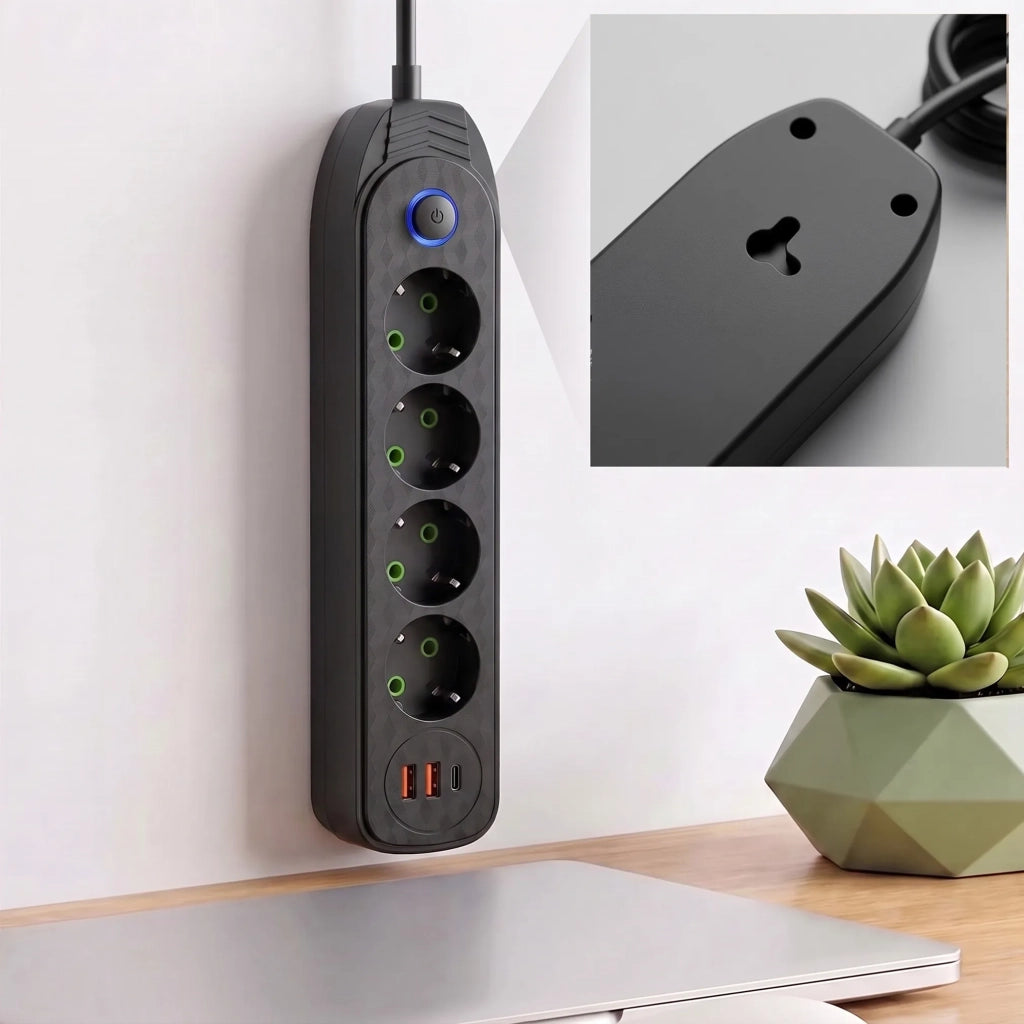 Multipresa Con Prolunga, 4 Prese + 2 Porte Usb-a + Usb-c Jnh025-4b Black