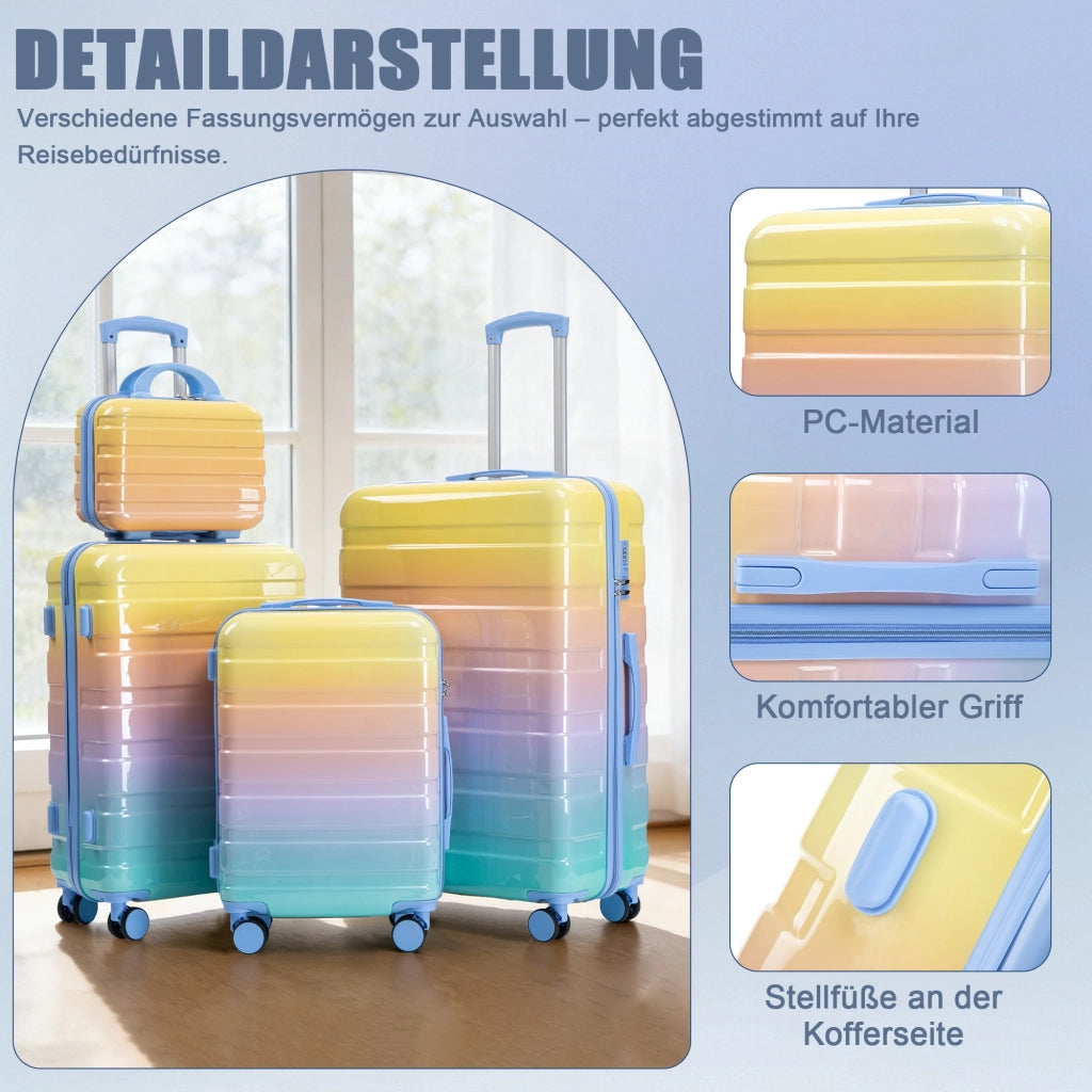 Set di 4 valigette girevoli per PC da 14"/20"/24"/28" ¨C Taglie grande, media e piccola con maniglie laterali e piedini protettivi ¨C Lucchetto a