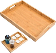 Dienblad in Bambù con maniglie, grande, rettangolare, tavola in legno, tavola da cucina, 38 x 25 x 5 cm, tavola per il pranzo ecolabile per colazione, servizio e bevande