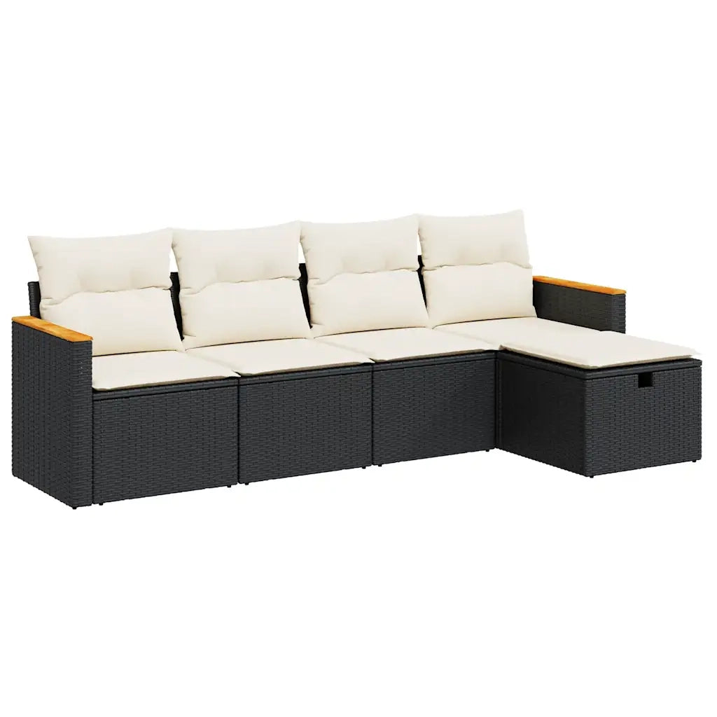 Set Divani da Giardino 5 pz | Set Salotto da Giardino con Cuscini in Polyrattan Nero