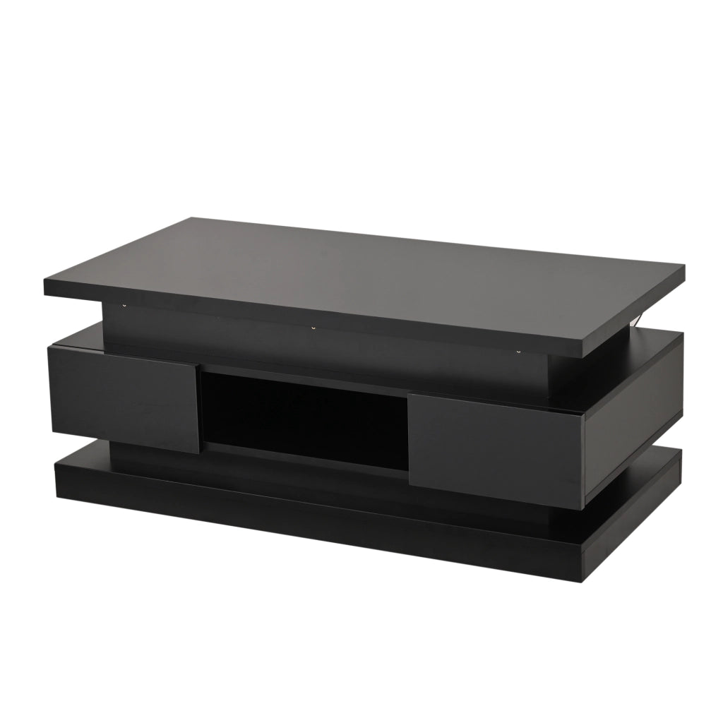 Tavolino basso sollevabile con LED, 2 cassetti e vano contenitore nascosto, per soggiorno, nero, 100 × 50 × 40 cm