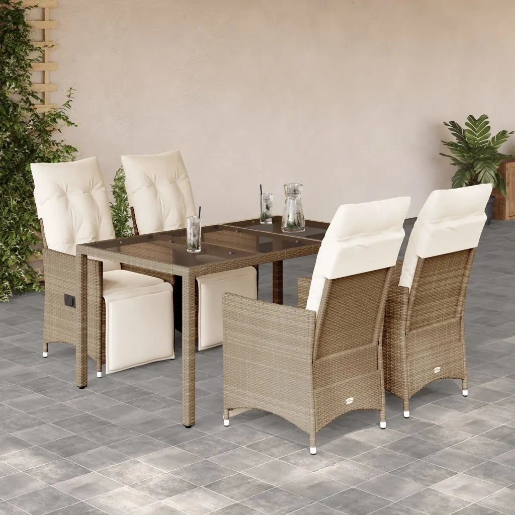 vidaXL Set da Bistrò da Giardino 5 pz con Cuscini Beige in Polyrattan