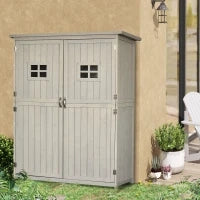 Casetta da Giardino Legno con Porta Doppia, Mensole e Finestre, 127.5x50x164cm