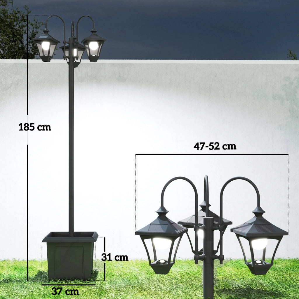 Lampione da Giardino a 3 Luci con Fioriera e Sensore Crepuscolare ¨C Xylo ¨C 52x52x185cm Nero