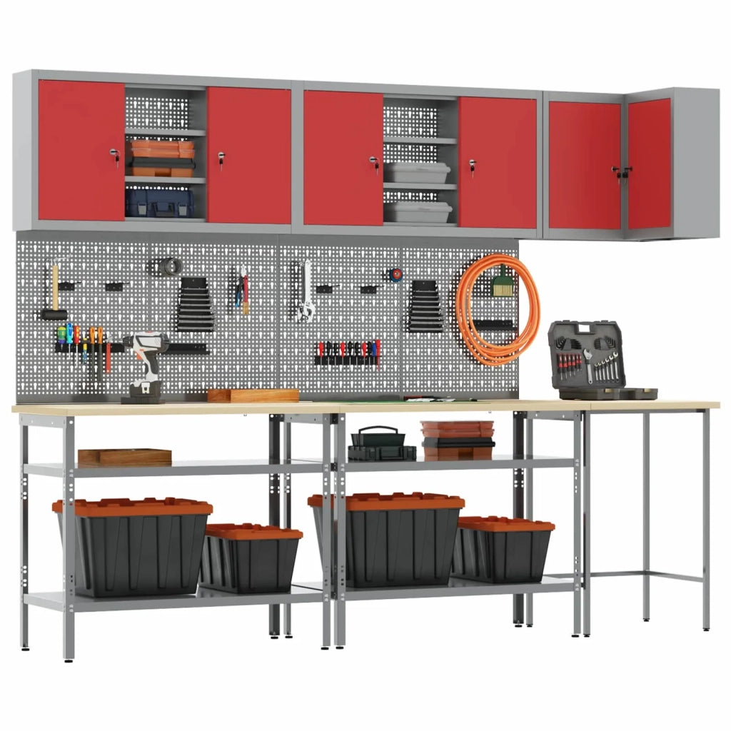 Set di mobili da lavoro con lo scaffale 10 pcs Rosso e Grigio 3321517