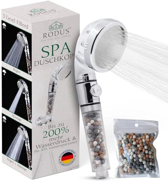 Douchekop ionico con aumento di pressione per una maggiore pressione dell'acqua, dotato di 3 filtri e 1 filtro PP sostituibile