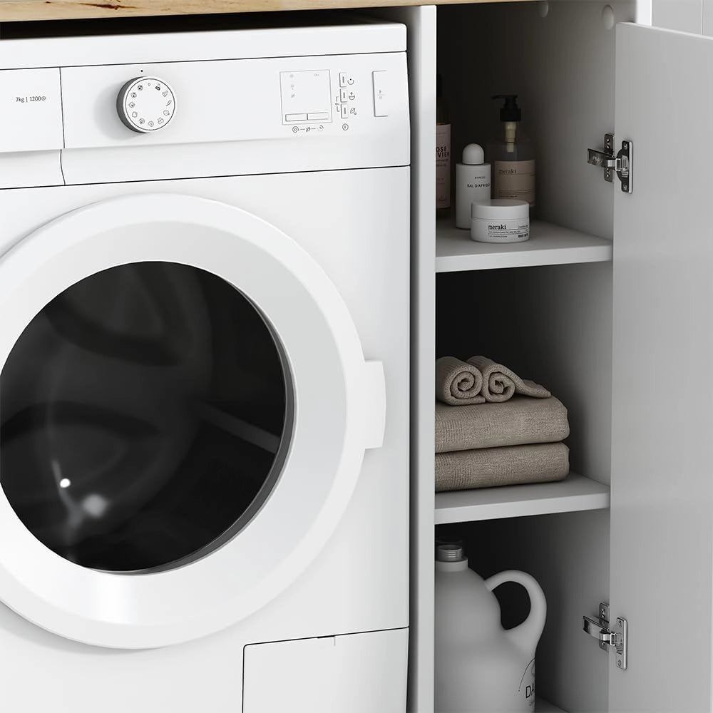 Vicco Mobile lavatrice Lavik, Bianco, 93.5 x 88.5 cm con 3 scomparti, per riporre risparmiando spazio sopra la lavatrice