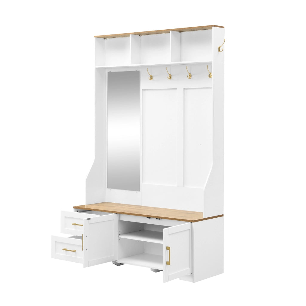Mobile ingresso multifunzione con LED; specchio; ganci e cassetti; 120x40x187 cm; MDF