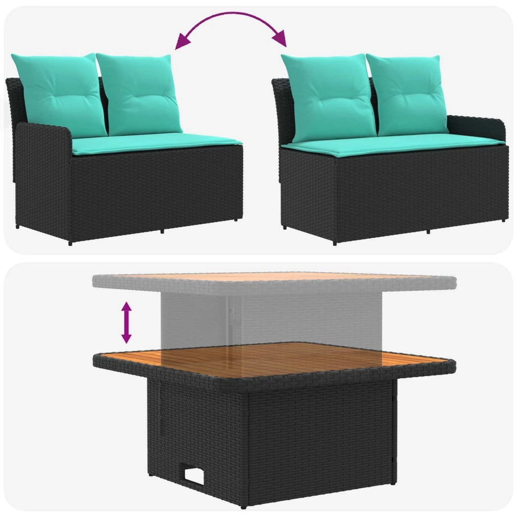 Set di Mobili 4 pz Nero e Turchese Rattan in PE 3422180