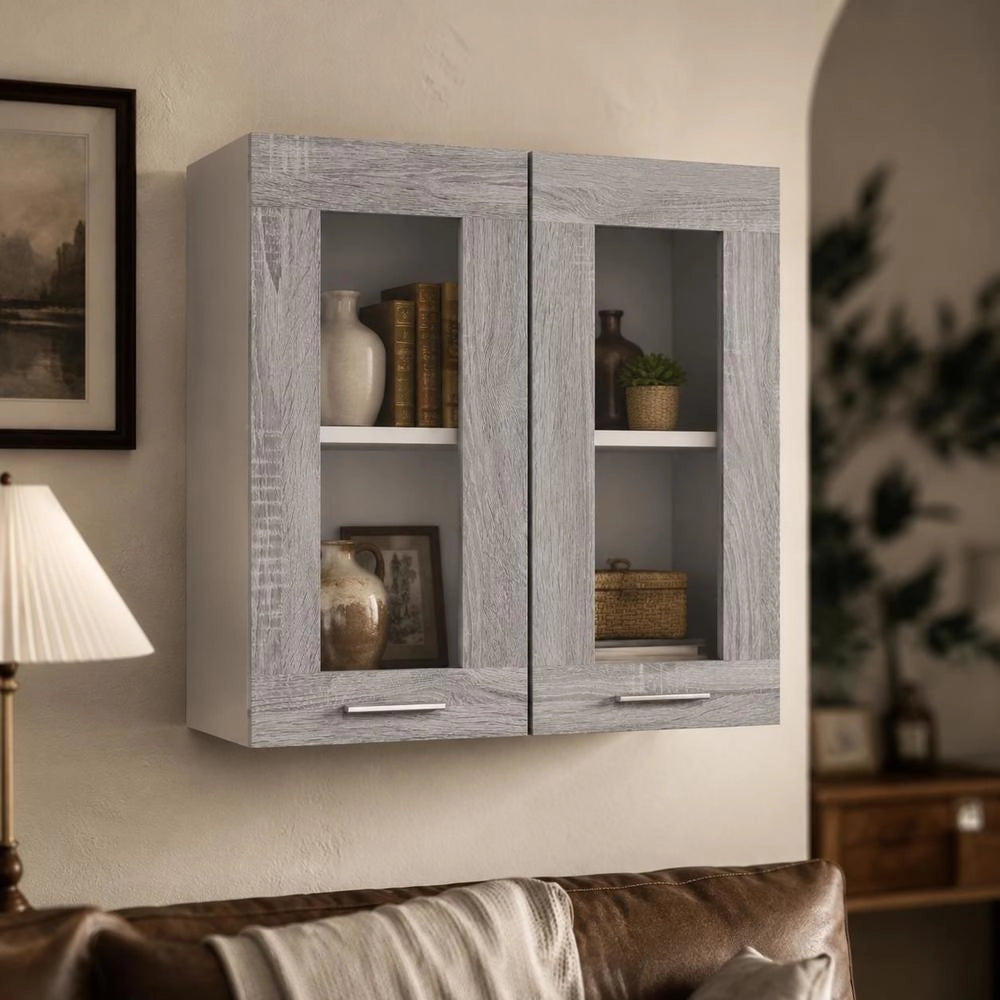 Lyon Wall Cabinet, Glass, Grey Sonoma, 60x31x60 Cm, Wood-based Material