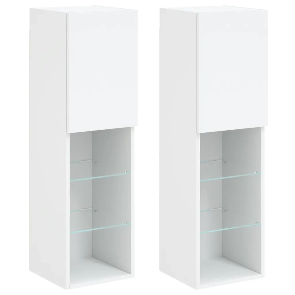 Mobili Porta TV con Luci LED 2 pz Bianchi 30,5x30x102 cm 837016