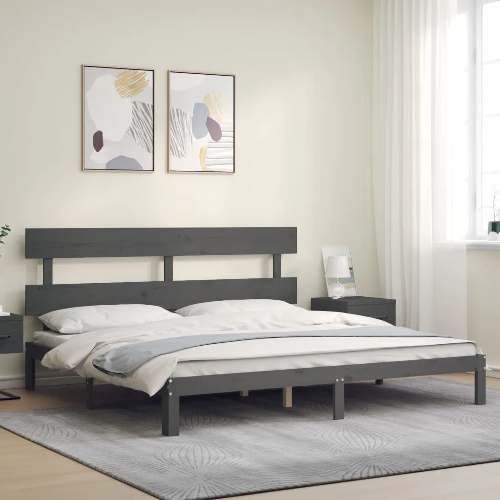 Giroletto con Testiera Grigio 200x200 cm in Legno Massellocod mxl 100953