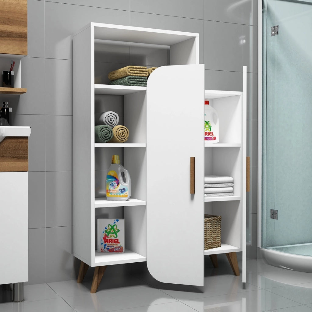 Mobiletto in legno con ripiano "Form" - 90 x 32 x 132 cm - Bianco