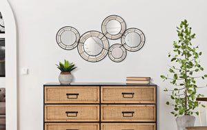 Pannello da Muro con Specchi Oporto 111x9,5x59 cm in Rattan