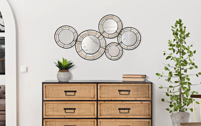 Pannello da Muro con Specchi Oporto 111x9,5x59 cm in Rattan