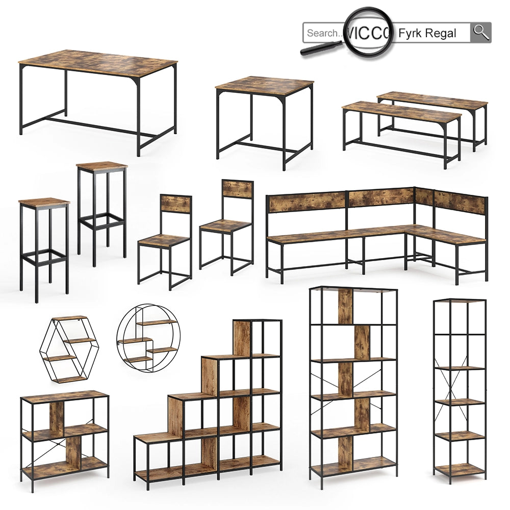 Vicco Tavolo bar con sgabelli Legno antico 120 x 50 cm con ripiani e 2 sgabelli da bar