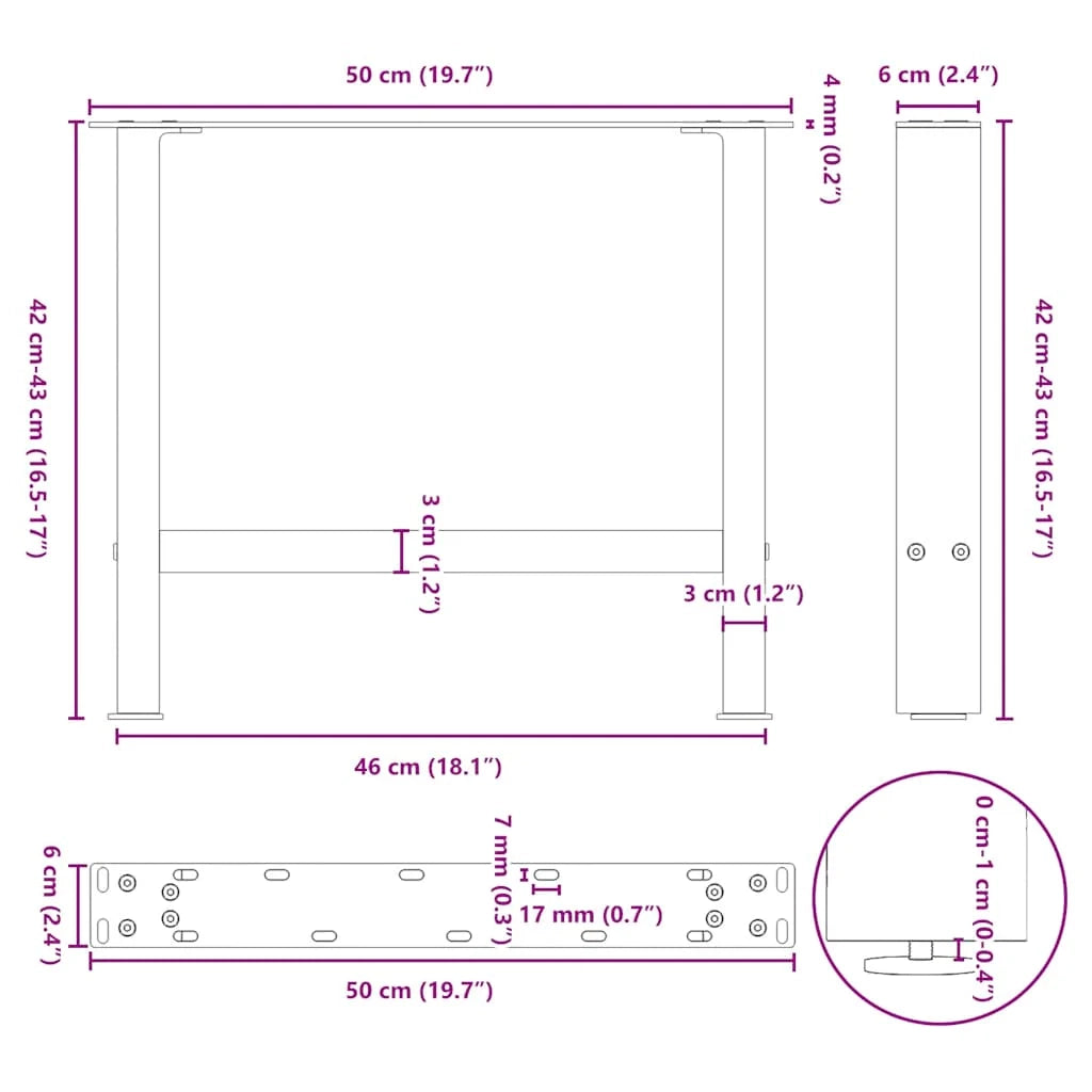 Set di 2 gambe per tavolino da caffè quadrate dal design moderno 50 x 43 cm con piedini regolabili in acciaio naturale 02_0057523