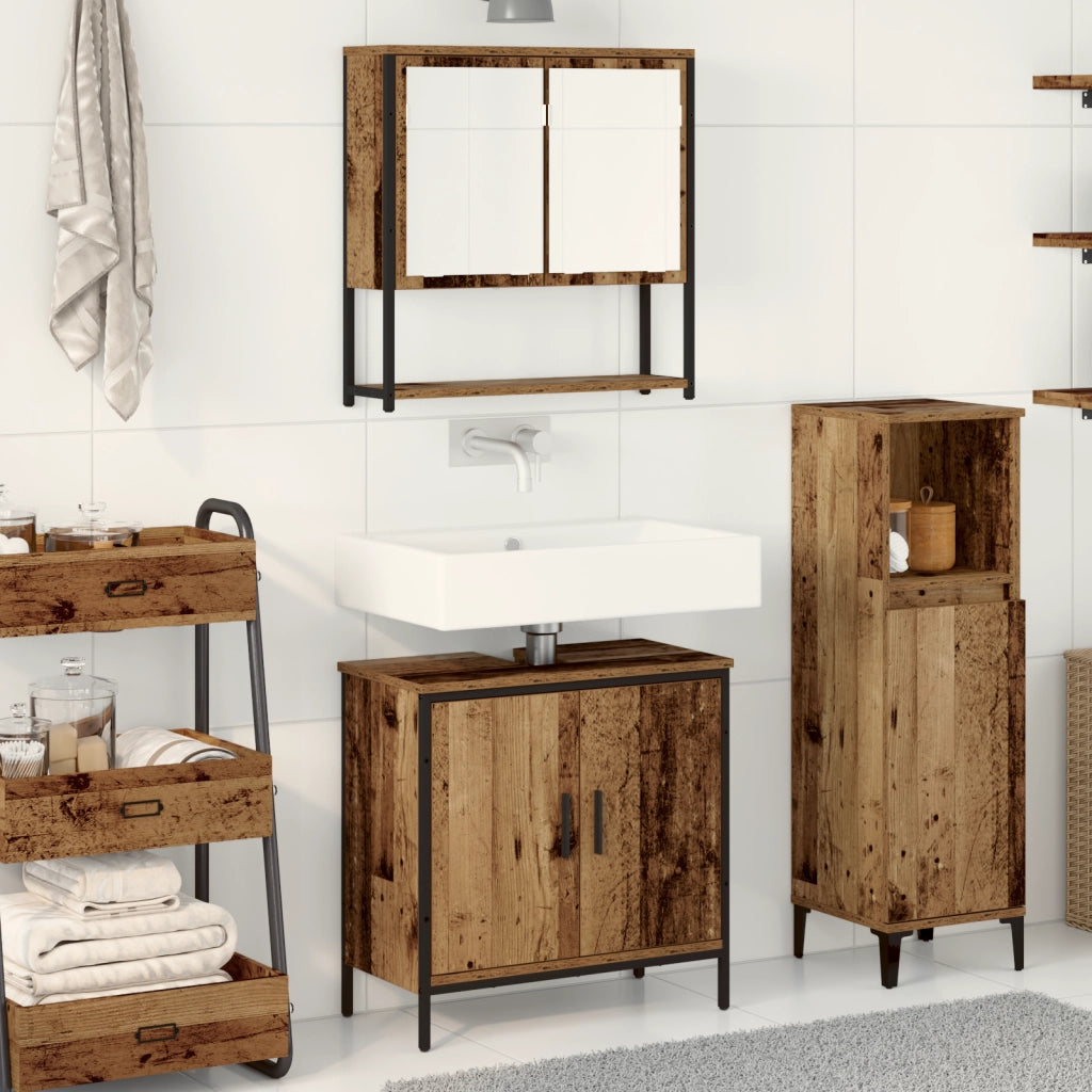 Set di mobili da bagno 2 pezzi in legno vecchio e legno ingegnerizzato