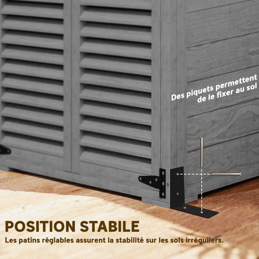 Armadio da Giardino in Legno con 2 Ripiani e Porte a Persiane ¨C Zephmum ¨C 75x50x118cm Grigio