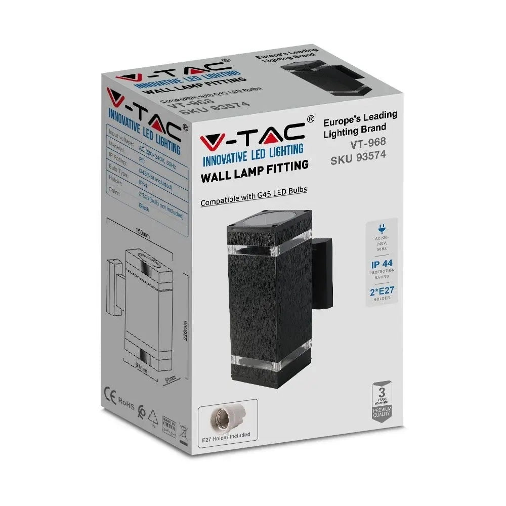 Applique esterno V-TAC VT-968 nera IP44 2xE27 quadrata su/giù
