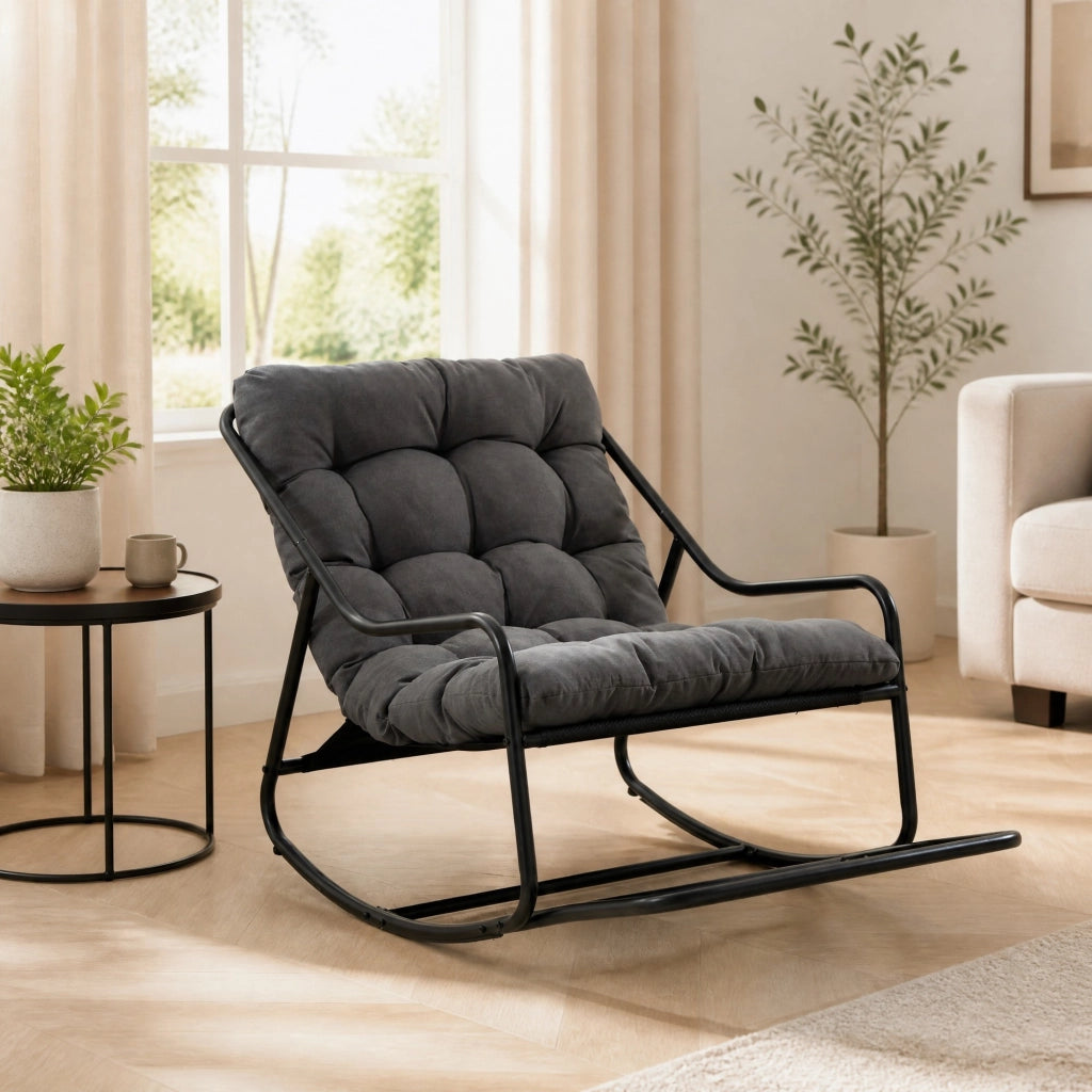 SEDIA A DONDOLO 75x116x82 cm Grigio in acciaio con cuscino