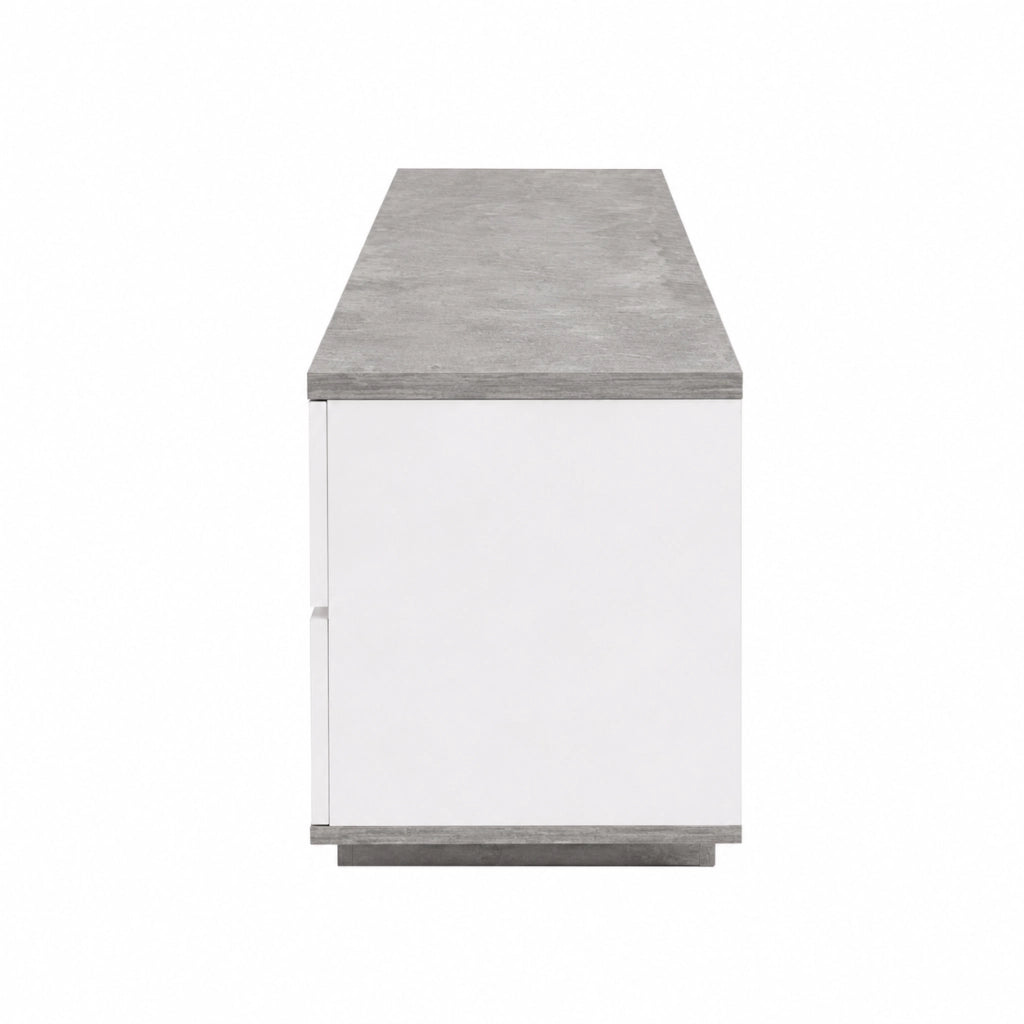 Mobile TV Moderno In MDF Con 4 Ante Anta A Ribalta 2 Vani A Giorno Passacavi Mobile Porta Televisore Per Soggiorno Living Salotto Design Funzionale E Contemporaneo 180 x 38 x 46 Cm Bianco E Grigio Cemento