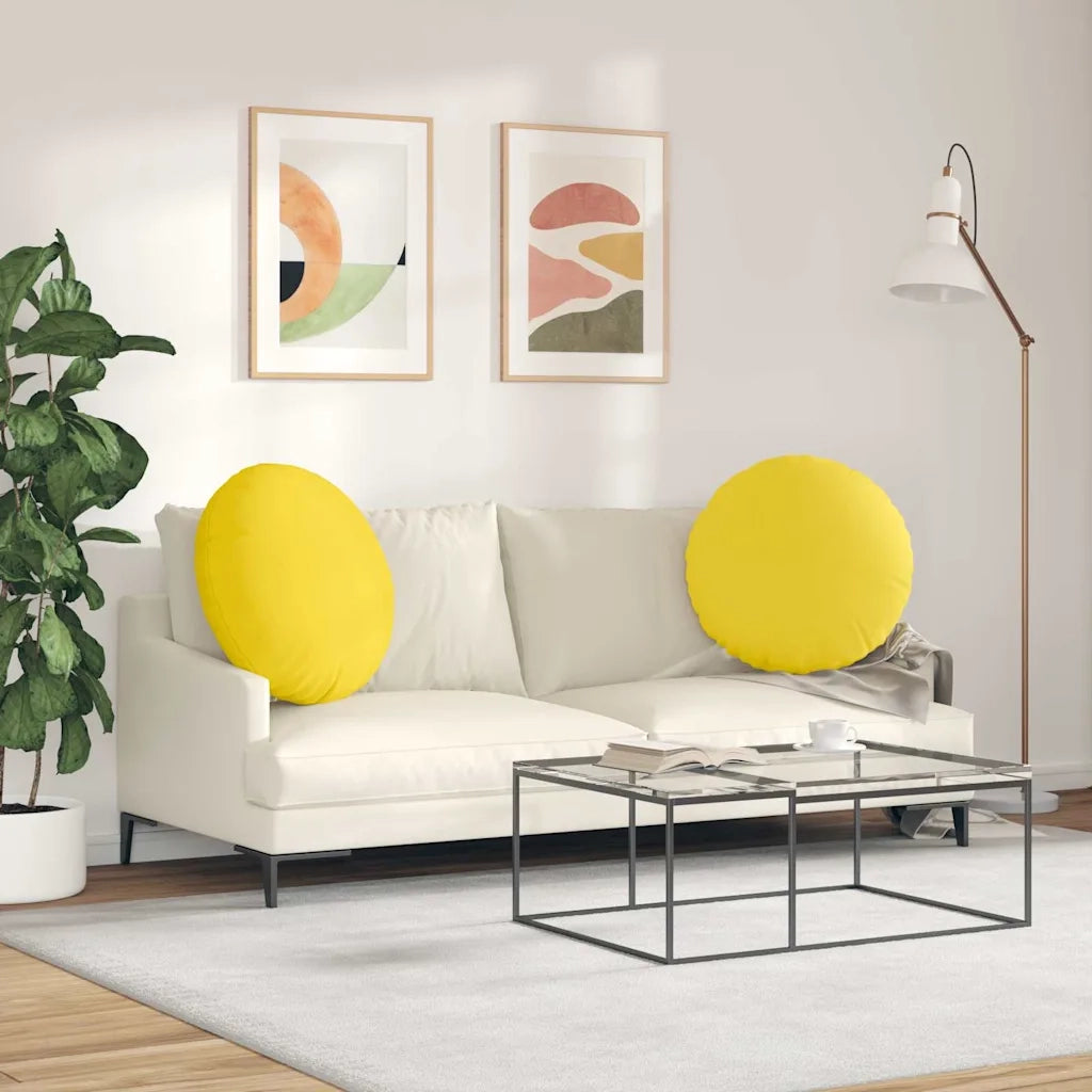 Cuscini per Seduta 2 pcs Giallo Chiaro Ø60 x 21 cm Tessuto